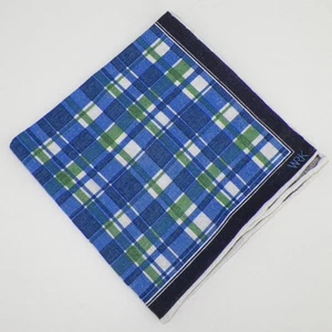WRK Mens Blue Green Navy Pale Gray PLAID Linen Pocket Square NWT - Picture 1 of 2