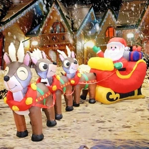 Reno Santa Claus LED inflable de 9,5 pies con trineo decoración de patio de Navidad - Imagen 1 de 12