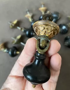 10 ATQ Teardrop Drawer Pulls Knobs Wood & Brass Victorian Eastlake 1860-1880 - Picture 1 of 5