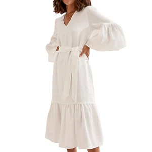 Country Road Size 10 Boho White French Organic Linen Ruffle Hem Midi Dress - Picture 1 of 10