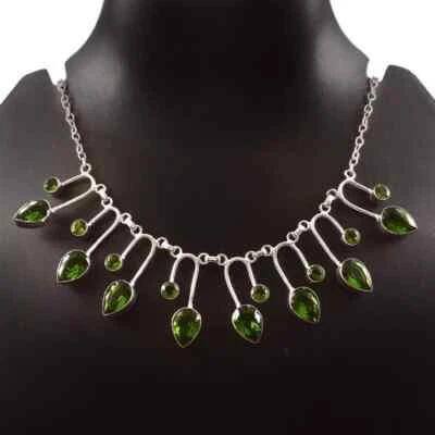 Collar hecho a mano de plata de ley 925 con piedras preciosas de peridoto verde joyería 18" Foto 1 de 2