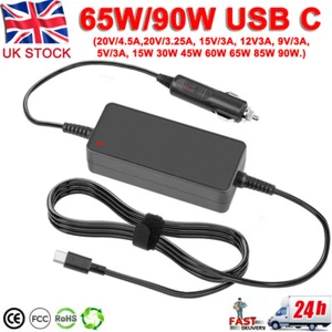 65W 90W USB-C Laptop Car Charger for Lenovo Yoga MacBook Samsung HP Universal - Picture 1 of 14