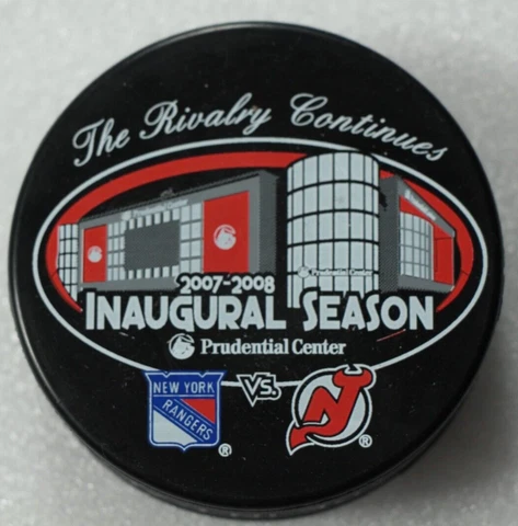 New Jersey Devils Prudential Center Inaugural Season Hockey Puck New York Ranger Cover