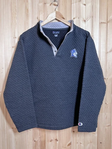 Champion Sweater Waffle pullover 1/4 Snap Button Sweatshirt Duke Blue Devils L Cover