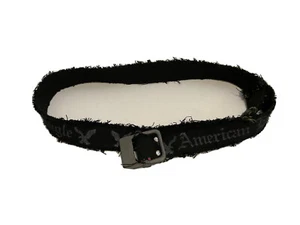 AE American Eagle Belt Small 24” Black Woven Spell Out Distressed/Frayed - Picture 1 of 6
