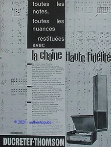 PUBLICITE DUCRETET THOMSON LA CHAINE HAUTE FIDELITE PHONO NOTE MUSIQUE DE 1958 - Imagen 1 de 1