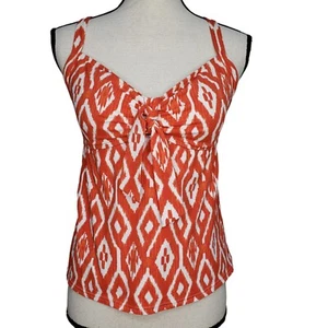 Lands End Swim Top Size 8 Orange White Ikat Racerback X Back Lightly Padded - Picture 1 of 6