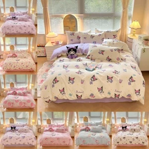 Cute Kuromi Melody 100% Cotton Bedding Sheet Duvet Cover Pillow Case 3/4 Pcs Set - Picture 1 of 27