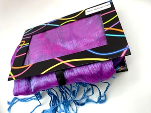 Scarf 100% Silk Mulberry Women Shawl Purple Wrap Fringe Boxed - Picture 1 of 9