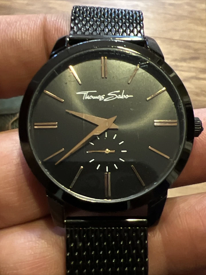 Thomas Sabo WA0271 BLACK MESH BAND ROSE GOLD PERFECT NEW ENERGIZER BATTERY - Image 1 of 4