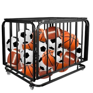 Foldable Sports Ball Storage Cart with Lid and Wheels Rolling Ball Cart - Picture 1 of 7
