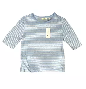 Vince Leinen-T-Shirt mit Ellbogenärmeln Damen mittelblau gestreift entspannt neu mit Etikett - Bild 1 von 7
