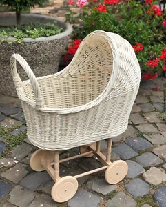 NEW natural wicker doll pram baby doll carriage doll stroller handmade doll pram - Picture 1 of 4