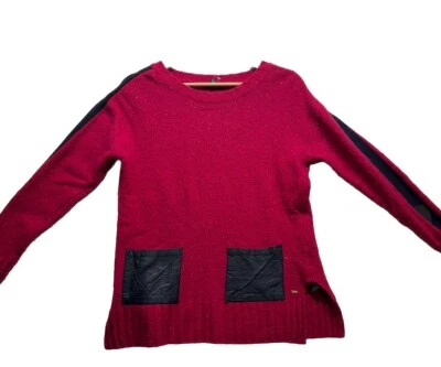 Tommy Hilfiger Women’s Crew Neck Red Sweater Long Wool Black Pockets 77806 NWT. - Image 1 of 4