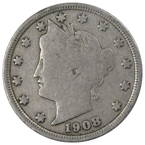 1908 Liberty Head V Nickel 5 Cent Piece VG Very Good 5c US Coin Collectible Cover