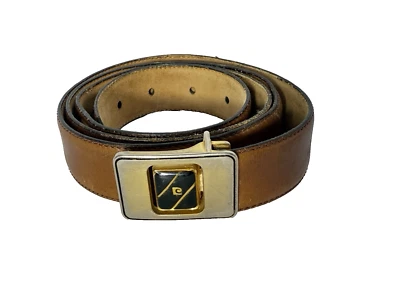 Cinturón de cuero vintage Pierre Cardin para hombre marrón dos tonos logotipo hebilla 34-42 Foto 1 de 4