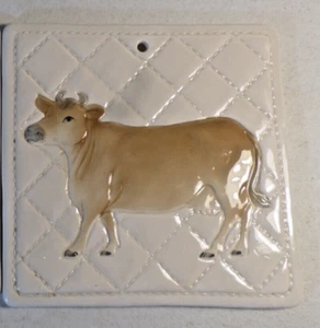 Vintage 1982 Ceramic Tile ~ Cow ~ Wall Art ~ 7" ~ Otagiri - Picture 1 of 3