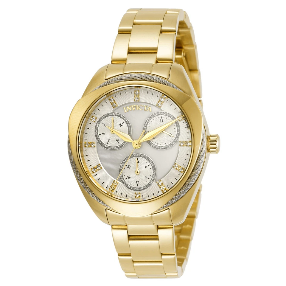 Invicta Bolt Quartz Crystal White Dial Gold Tone 34mm Ladies Watch 31996