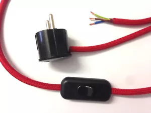 Textilkabel Anschlussleitung 3x0,75 Zuleitung Schukostecker Schalter rot 1 x 3m - Bild 1 von 6
