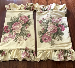 Wamsutta Floral Pillow Shams 2 Standard Cabbage Rose Yellow Pink Ruffled Cottage - Picture 1 of 15