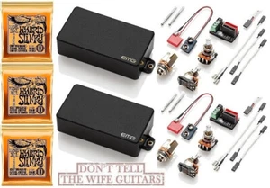 EMG 81 + 85 BLACK HUMBUCKER SET SHORT SHAFT POTS & WIRING (3 HYBRID SLINKY 9-46) - Picture 1 of 2