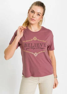 LADIES RAINBOW PRINT FRONT T SHIRT IN BERRY UK SZ 10 BNEW - Picture 1 of 4