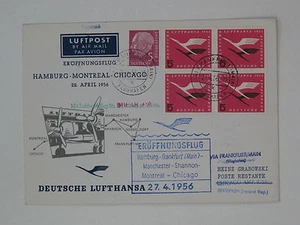 Bund Erstflug 1956 FFC Dt. Lufthansa Frankfurt Shannon  Mi 205 (4),195 - Picture 1 of 1