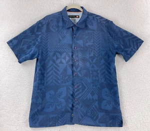 Quiksilver Waterman Collection Blue Hawaiian Button-Up Shirt Mens Size Large - Picture 1 of 13