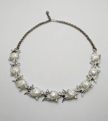 Collar Gargantilla Cabujones Confeti Lucite Blanco Años 50 De Colección 17.5" Sin Firmar  Foto 1 de 4