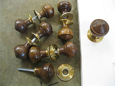 Pair Of Victorian Edwardian Reproduction Rosewood Reeded Door Knobs & Roses RES2 • 26£