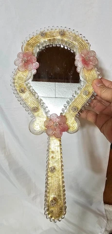 Vtg Murano Glass Venetian Hand Held Mirror/ Wall Mirrorw/ Flowers circa 1950/60s Cover