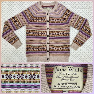 Vintage JACK WILLS Fair Isle Cardigan sz 8 10 WOOL Knit Christmas Nordic Preppy - Image 1 of 4