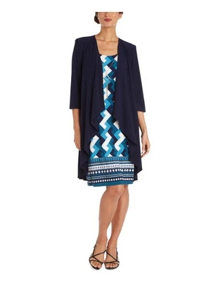 R&M RICHARDS Womens Blue 3/4 Sleeve Open Front Duster Cardigan Petites 6P - Image 1 of 4