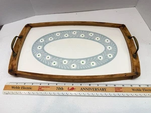 Art Nouveau Serving Tray Porcelain & Wooden Frame Germany DRGM Decor 2185 VTG - Picture 1 of 9