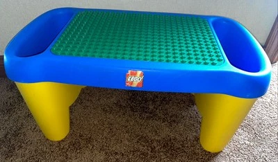 Vtg. 1998 LEGO Duplo Lap Desk Building Table Side Storage Bins Blue & Yellow (B) - Image 1 of 4