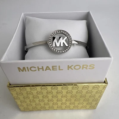 New Michael Kors Crystal Pave Silver Tone Logo Bangle Bracelet MKJ6520040 - Image 1 of 4