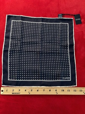 NWT T.M. Lewin Navy 12" Pure Silk Pocket Square Navy w/ White Dots - Image 1 of 4