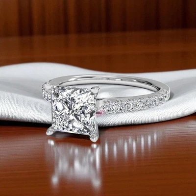 18k Gold Diamond Ring For Women Lab Grown Princess 1.3 Carat IGI Certified White - Image 1 of 4