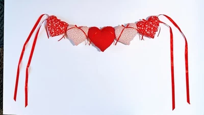 Handmade Heart Garland  Mantle Valentines Day Romance Cottage Core Red - Image 1 of 4
