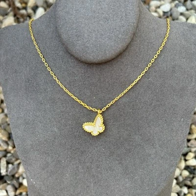 Delicado Collar Mariposa Cadena Oro, Mini Colgante Dije, Madreperla, MOP Foto 1 de 4