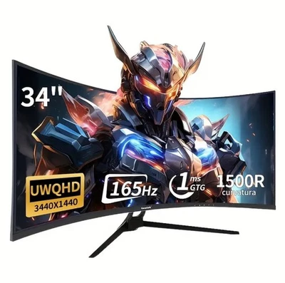 Gawfolk Curved Gaming Monitor 165Hz 34-inch Ultra Wide 4K 3440x1440P 1ms 1500R - Image 1 of 4