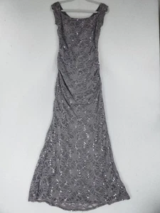 Alex Evenings Dress Womens 4 Gray Floral Lace Sequin Evening Gown Formal Maxi - Picture 1 of 13