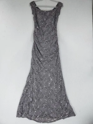 Vestido de Noche Alex Evenings Para Mujer 4 Gris Floral Encaje Lentejuelas Vestido Formal Maxi Foto 1 de 4