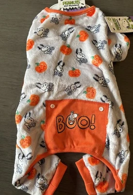 PIJAMA DE TERCIOPELO ESTAMPADO DE CACAHUETES OTOÑO/HALLOWEEN "SNOOPY PUMPKINS" Cachorro/Perro MED NUEVO CON ETIQUETAS Foto 1 de 4