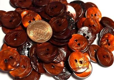 8 PCS ONLY! Dyed Rust Red Lasered Abalone Shell Buttons 15mm Almost 5/8" 13553 - Image 1 of 4