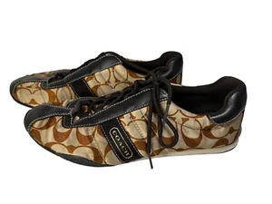 Coach Kirby Sateen Tennis Sneakers Shoes Size 8.5 Womens Signature Brown and Tan - Picture 1 of 7