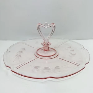 Vintage Sandwich-/Desserttablett rosa Depression Glas evtl. 30er Jahre VALENTINSTAG - Bild 1 von 5
