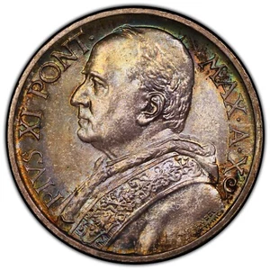 VATICAN CITY, ITALY: 1931 Anno X 5 Lire PCGS MS65 – FINEST KNOWN TONED BEAUTY - Picture 1 of 3