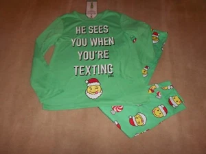 NEW, JUSTICE SANTA TEXT EMOJI PAJAMA SET, GIRLS 12 PLUS - Picture 1 of 1