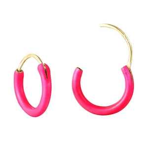 Children's Sterling Silver .925 hot pink enamel tiny hoop earrings / Gift box - Picture 1 of 3